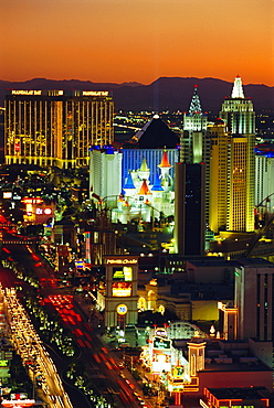 Elevated view of casinos on The Strip, Las Vegas, Nevada, USA