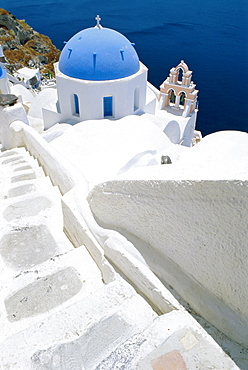 Blue domed church, Oia, Santorini, Cyclades Islands, Greece, Europe