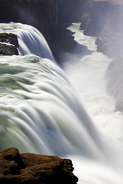 Waters of Gullfoss, Europe's biggest waterfall, thundering into a deep ravine, near Reykjavik, Iceland, Polar Regions