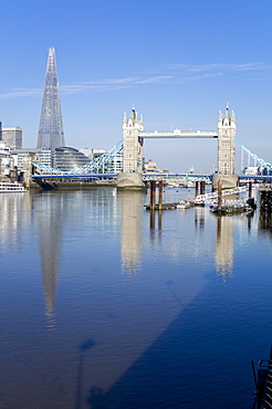 The Shard and Tower Bridge stand tall above the River Thames, London, England, United Kingdom, Europe