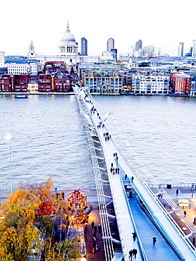 St. Pauls and the Millennium Bridge over the River Thames, London, England, United Kingdom, Europe 