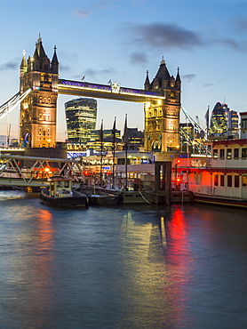 Tower Bridge, River Thames and City twilight, London, England, United Kingdom, Europe 