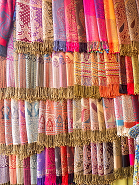 Fabric for sale, Jemaa el-Fna. Marrakech, Morocco, North Africa, Africa