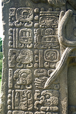 Mayan stela J, dating from 756 AD, Quirigua, UNESCO World Heritage Site, Guatemala, Central America