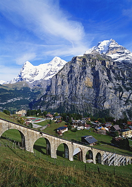 Mt Eiger, Mt Jungfrau and Mt Monch, Murren, Bernese Oberland, Switzerland