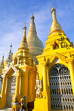 Small pagodas surrounding the main Shwedagon Pagoda, Yangon (Rangoon), Myanmar (Burma), Asia