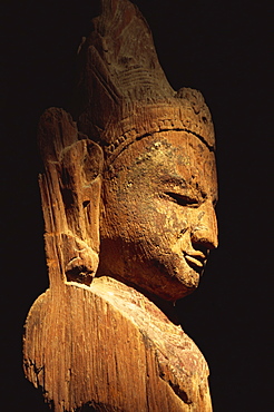 Wooden statue of Lokanatha dating from the 12th or 13th century, Bagan Museum, Bagan (Pagan), Myanmar (Burma), Asia