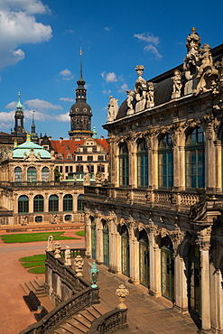 Internal courtyard of Zwinger Palace, completely rebuilt after World War 2 bombings, Dresden, Saxony, Germany, Europe