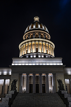 El Capitolio floodlit at night: former Congress building built in 1920s, Havana, Cuba 1