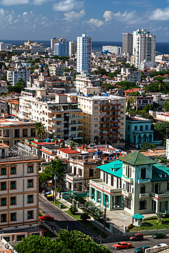 Aerial view of Modern Havana and its skyscrapers, Cuba