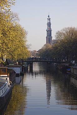 Westerkerk and the Prinsengracht canal, Amsterdam, Netherlands, Europe