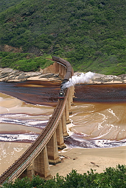 Outeniqua Choo Tjoe train crossing the Kaimans River Bridge, South Africa, Africa