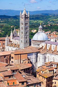 View of Duomo from Torre del Mangia, UNESCO World Heritage Site, Siena, Tuscany, Italy, Europe