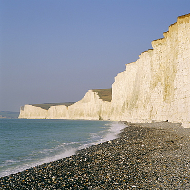 The Seven Sisters chalk cliffs seen from the beach at Birling Gap, East Sussex, England, UK