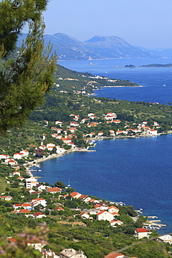 High view of coastline, Viganj, Peljesac Peninsula, Croatia, Europe 