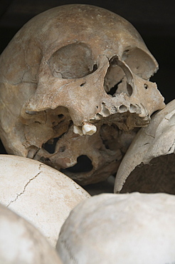 Some of the 9000 skulls, The Killing Fields, Choeung Ek, Phnom Penh, Cambodia, Indochina, Southeast Asia, Asia