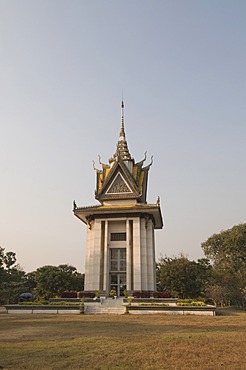 Memorial tower full of 9000 skulls, the Killing Fields, Cambodia