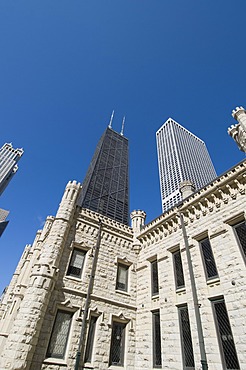 The Water Tower with Hancock Building in background, Chicago, Illinois, United States of America, North America