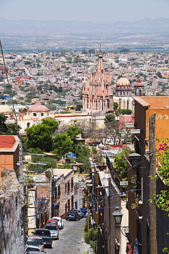 View from the Mirador of town and La Parroquia church, San Miguel de Allende (San Miguel), Guanajuato State, Mexico, North America