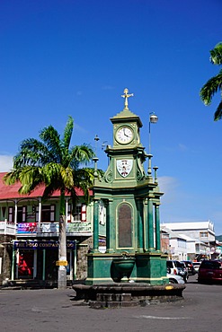 Clock Tower in the centre of capital, Piccadilly Circus, Basseterre, St. Kitts, St. Kitts and Nevis, Leeward Islands, West Indies, Caribbean, Central America 