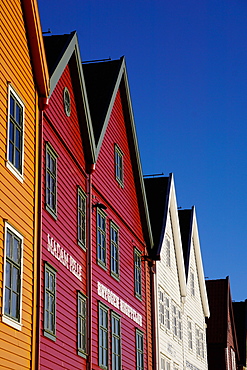 Traditional wooden Hanseatic merchants buildings of the Bryggen, UNESCO World Heritage Site, Bergen, Hordaland, Norway, Scandinavia, Europe