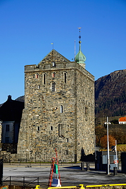 Rosenkrantztarnet Tower, Bryggen, UNESCO World Heritage Site, Bergen, Hordaland, Norway, Scandinavia, Europe