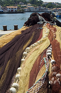 Fishing nets, Saint Jean de Luz (St.-Jean-de-Luz), Basque country, Pyrenees-Atlantiques, Aquitaine, France, Europe