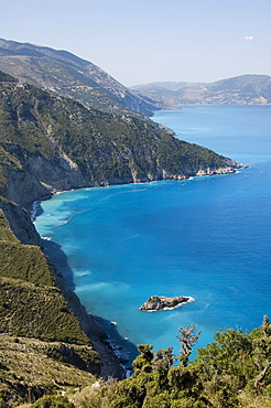 View of coast near Assos, Kefalonia (Cephalonia), Greece, Europe