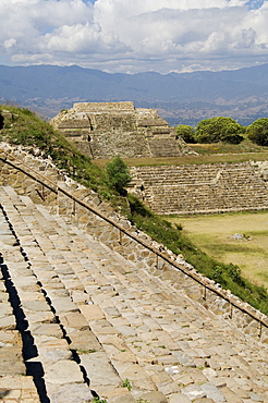 Looking west in the ancient Zapotec city of Monte Alban, near Oaxaca City, Oaxaca, Mexico, North America