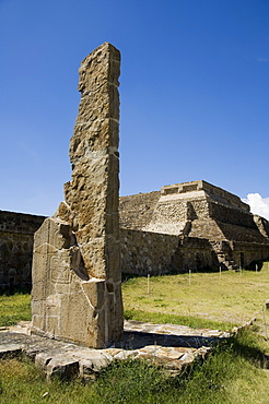 Stela with fragment of calendar on it, possibly part of sundial, ancient Zapotec city of Monte Alban, near Oaxaca City, Oaxaca, Mexico, North America