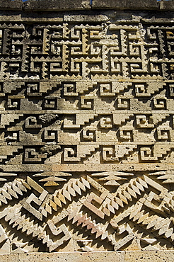 Fantastic geometric carving, Palace of the Columns, Mitla, an ancient Mixtec site, Oaxaca, Mexico, North America