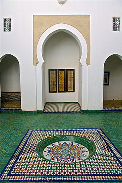 Patio and water basin, with azulejos decor, Islamo-Andalucian art, Marrakech Museum, Marrakech, Morocco, North Africa, Africa