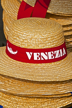 Straw hats for sale, Venice, Veneto, Italy, Europe 