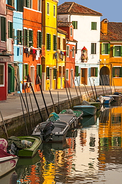 Colored house facades along a canal, Burano island, Venice, UNESCO World Heritage Site, Veneto, Italy, Europe