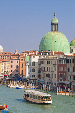 Vaporetto on the Grand Canal and church dome, Venice, UNESCO World Heritage Site, Veneto, Italy, Europe