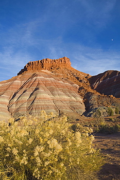 Moon over Paria Movie Set at sunset, Grand Staircase-Escalante National Monument, near Page, Arizona, United States of America, North America