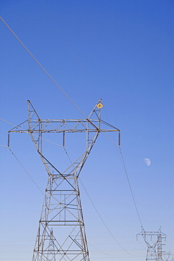 Pylons and moon, Navajo Generating Station, near Lake Powell and Antelope Canyon, Arizona, United States of America, North America