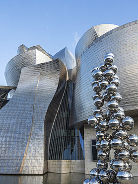 'Tall Tree and the Eye', a sculpture by Anish Kapoor, outside the Guggenheim Museum, Bilbao, Basque Country, Spain, Europe