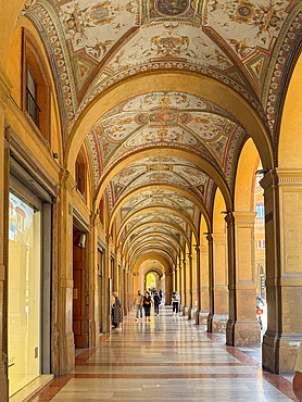 Decorated portico, Via Farini, Bologna, Emilia Romagna, Italy, Europe