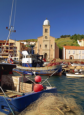 Fishing boats in the harbour of Port Vendres in Languedoc Roussillon, France, Europe