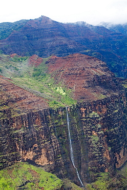 Aerial view of the interior of the island of Kauai, including Waimea Canyon, Hawaii, United States of America, North America