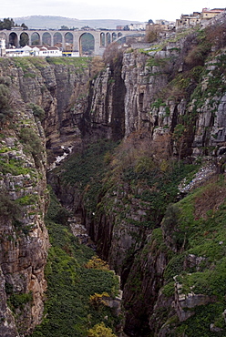 View of the gorge that runs through the city, Constantine, Algeria, North Africa, Africa