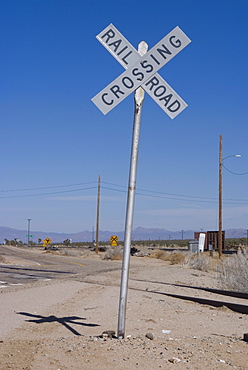 Railroad crossing sign, Cima, California, United States of America, North America