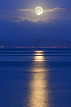 Full moon over the Mumbles, Swansea, Wales, United Kingdom, Europe