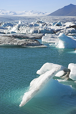 Icebergs in the glacial melt water lagoon at Jokulsarlon, Breidamerkurjokull, South area, Iceland, Polar Regions