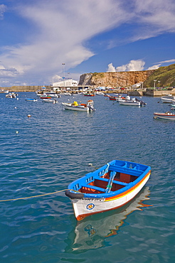 Traditional Portuguese wooden fishing boats, Sagres harbour, Algarve, Portugal, Europe