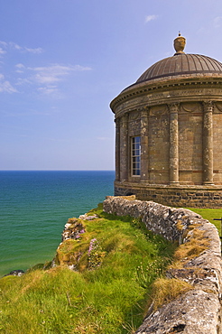 The Mussenden temple perched on a cliff edge, part of the Downhill Estate, County Londonderry, Ulster, Northern Ireland, United Kingdom, Europe