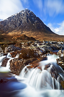 Buachaille Etive Mor and the River Coupall at the head of Glen Etive, Rannoch Moor, Highlands, Scotland, United Kingdom, Europe