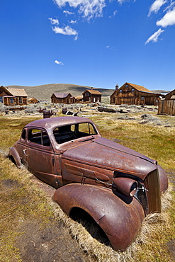 Old rusty American car in the California gold mining ghost town, Bodie State Historic Park, Bridgeport, California, United States of America, North America