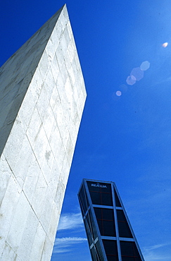 Spain, Madrid, Plaza De Castilla Square & Kio Towers